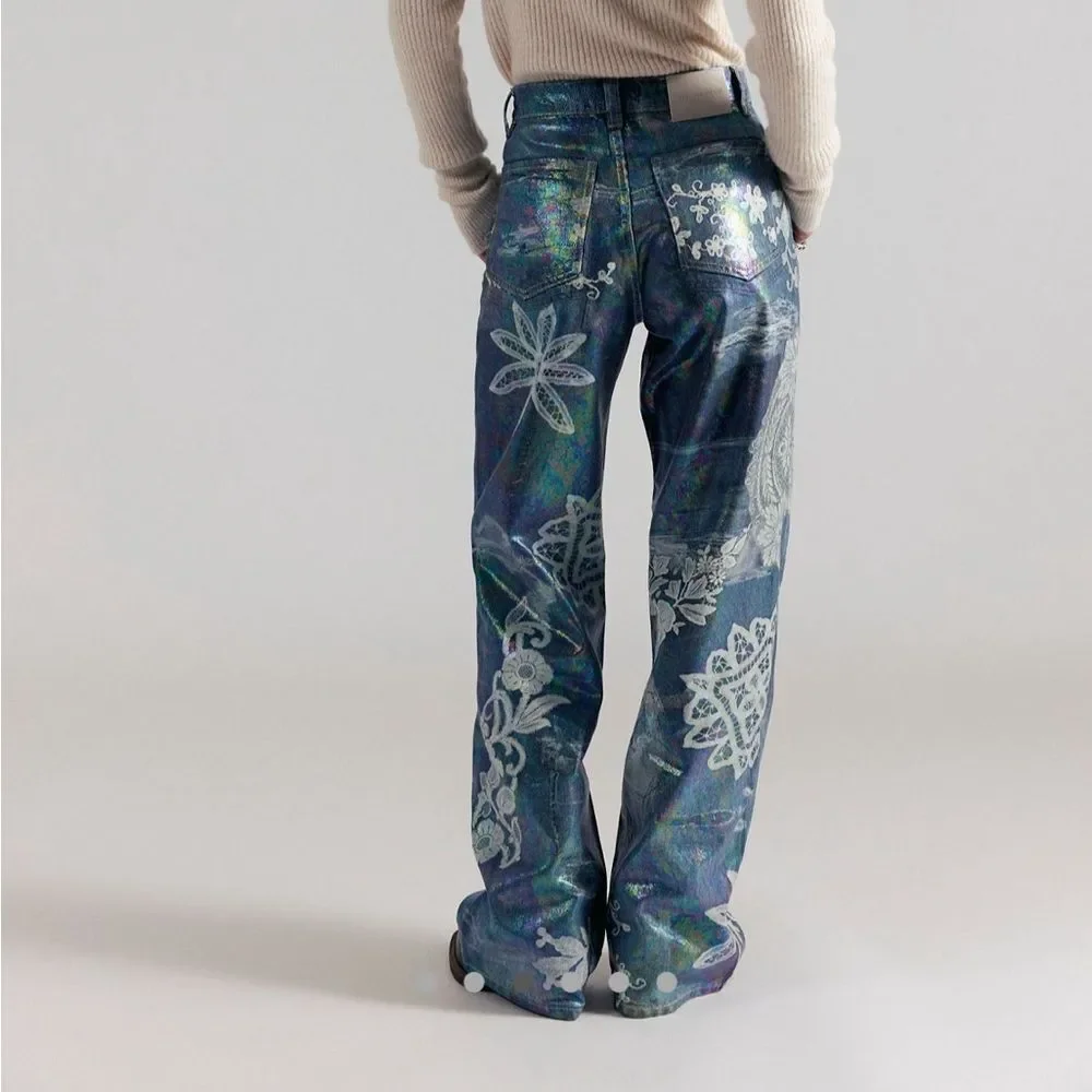 Free People Tinsley Printed High-Rise Illusions Jeans